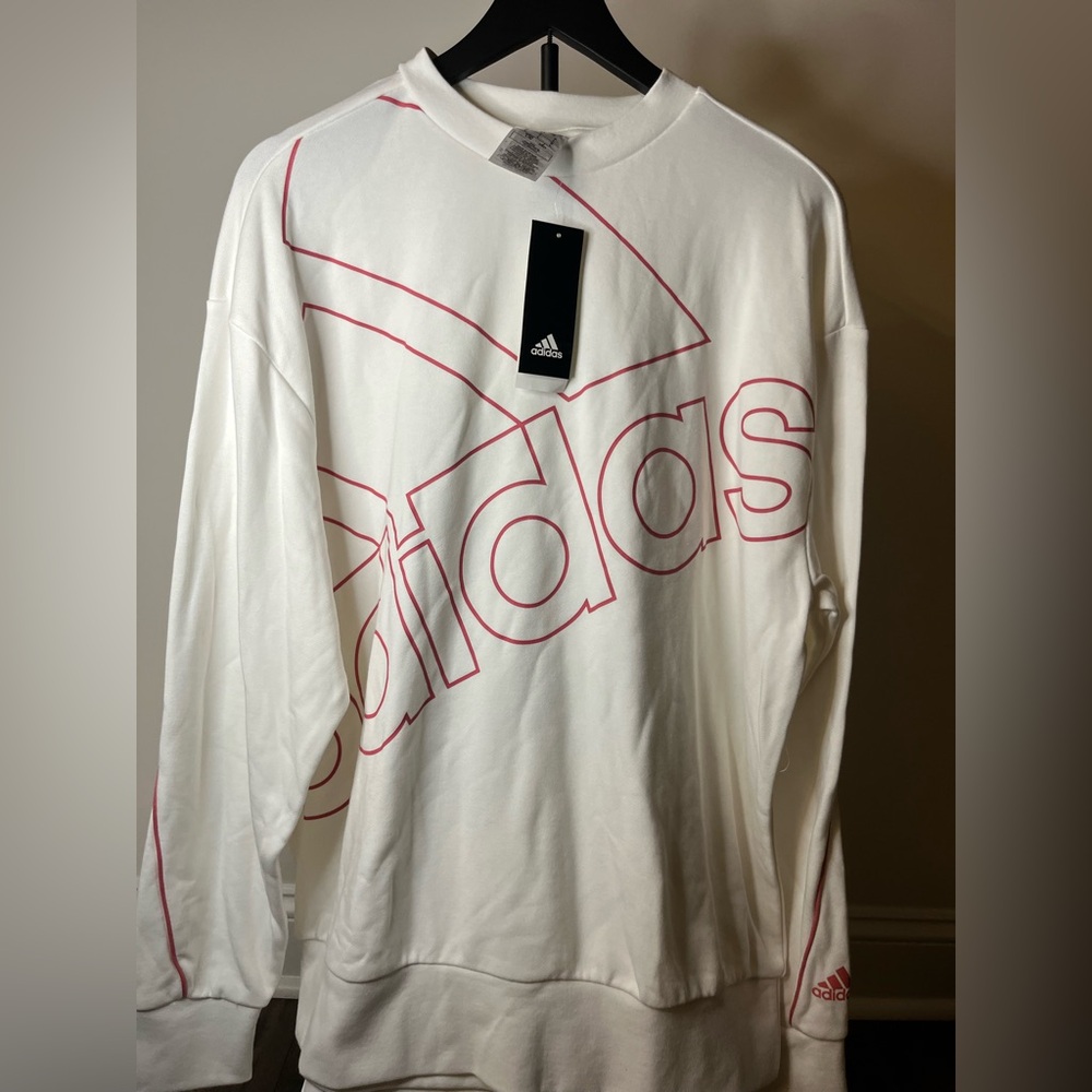 ADIDAS - White Sweatshirt with Pink Accents - Women’s Size Large